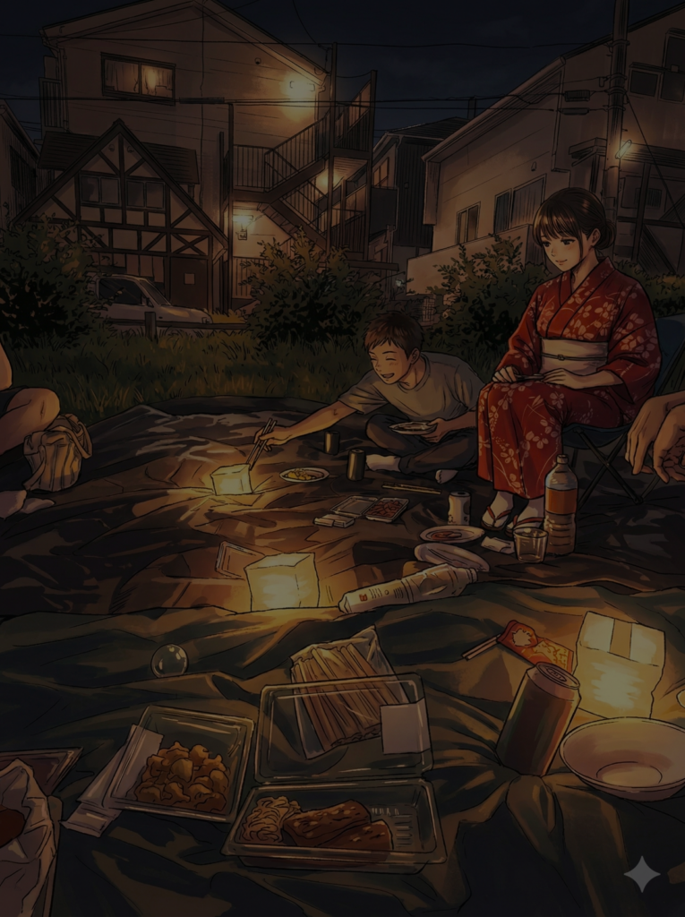 吉祥寺 井の頭公園内の三角公園にて浴衣と花火の会