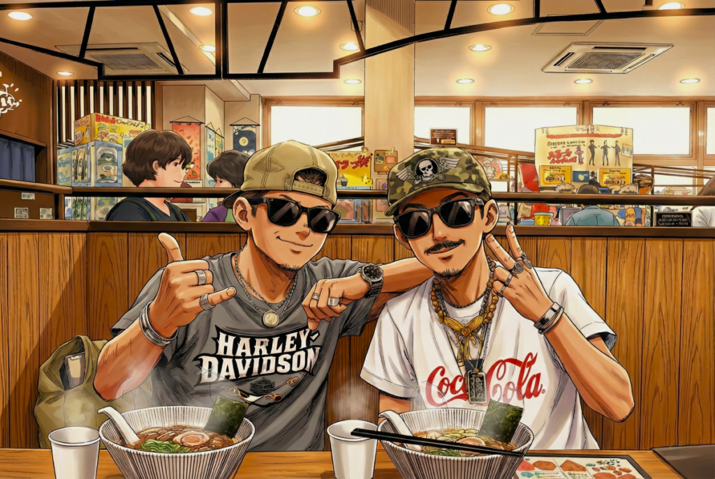 富士川SAで飲み仲間と「あぶない刑事」ごっこ😎