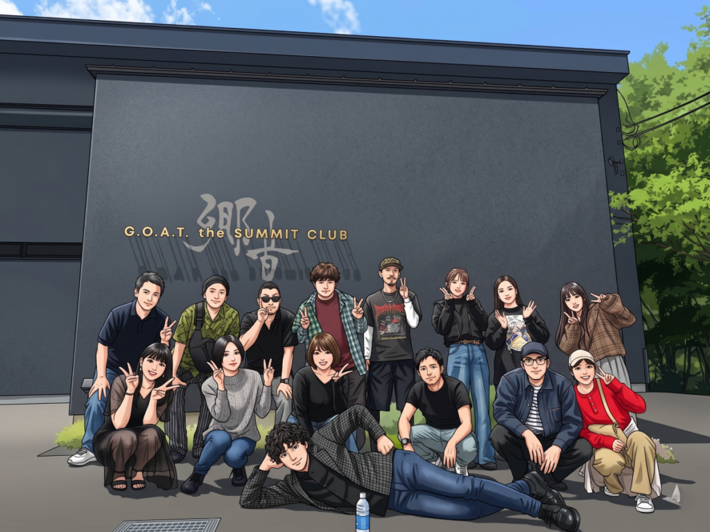 「郷音-G.O.A.T.-」 グランピング・サウナ施 設完全プライベートヴィラ棟「The Summit Club」 前にて吉祥寺飲み仲間と📷
